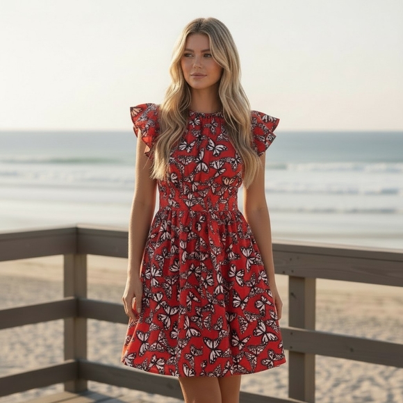 Kate Spade Butterfly Dress- Blake Red Butterfly Dress -Size XL -EUC $279 Retail - Picture 2 of 13